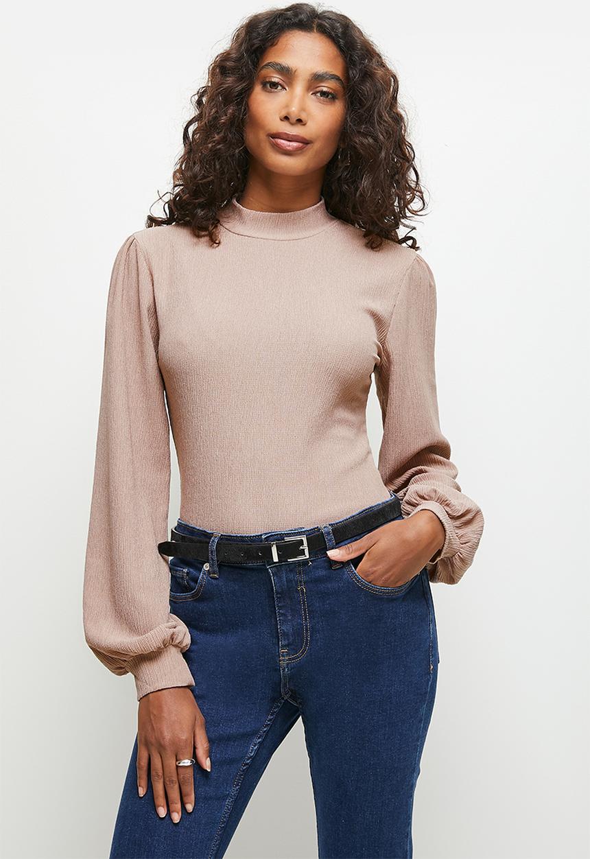 MILLA - Textured knit turtle neck bodysuit - bark