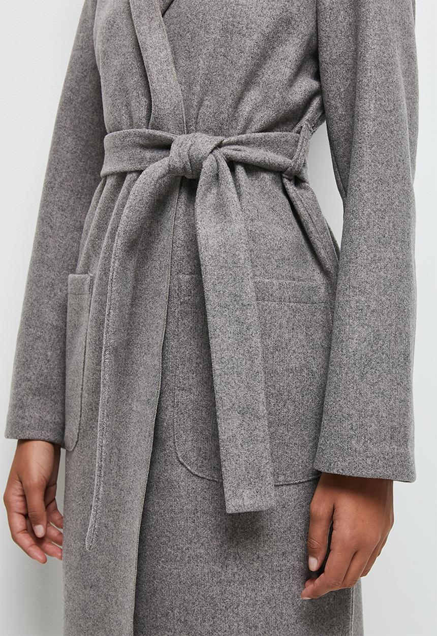 edit - Long hooded belted coat - taupe