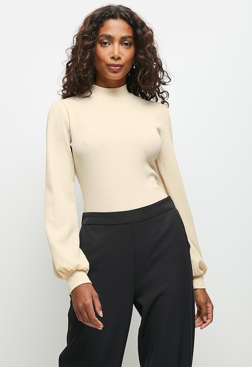 MILLA - Textured knit turtle neck bodysuit - ecru