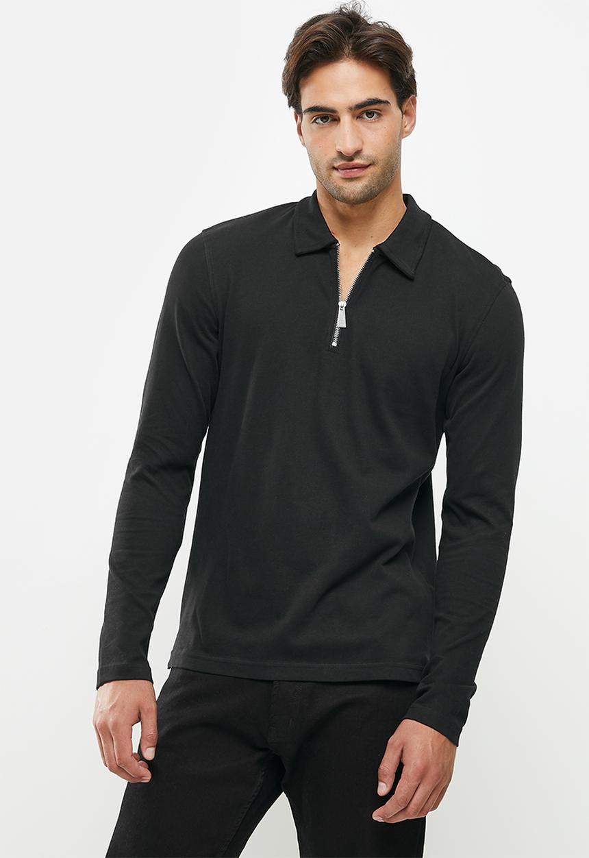 Only & Sons - Onsvolker life reg 1/4 zip ls polo - black