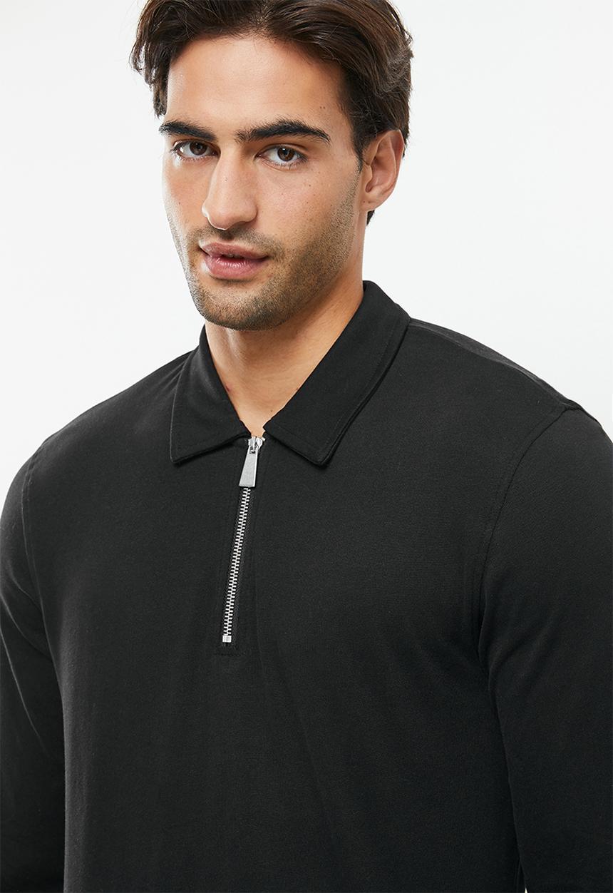 Only & Sons - Onsvolker life reg 1/4 zip ls polo - black