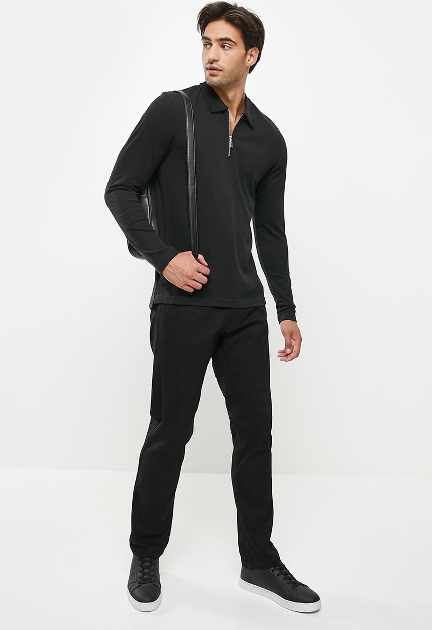 Only & Sons - Onsvolker life reg 1/4 zip ls polo - black