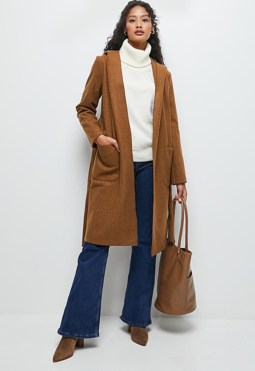 edit - Long hooded belted coat - spice