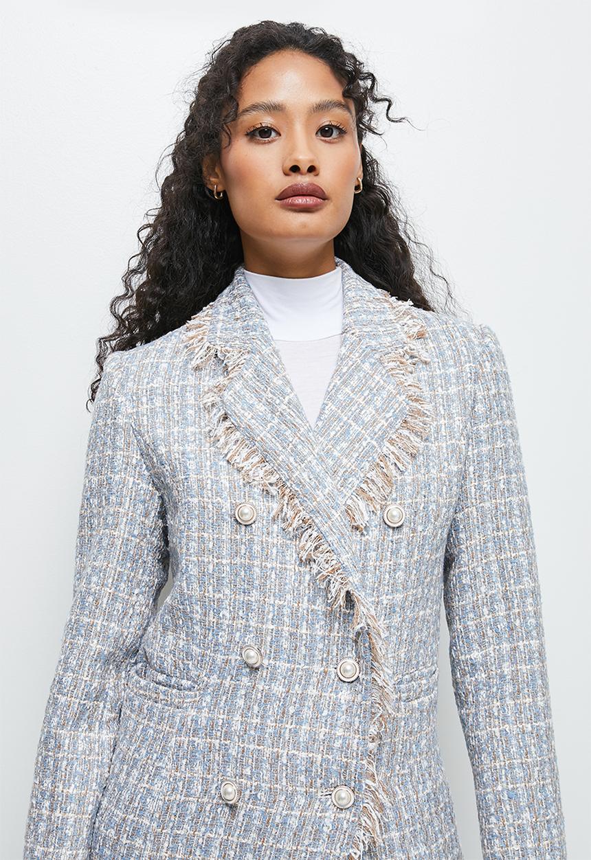 edit - Double breasted tweed blazer - light grey check