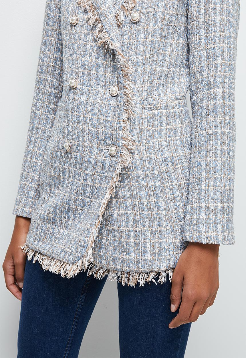 edit - Double breasted tweed blazer - light grey check