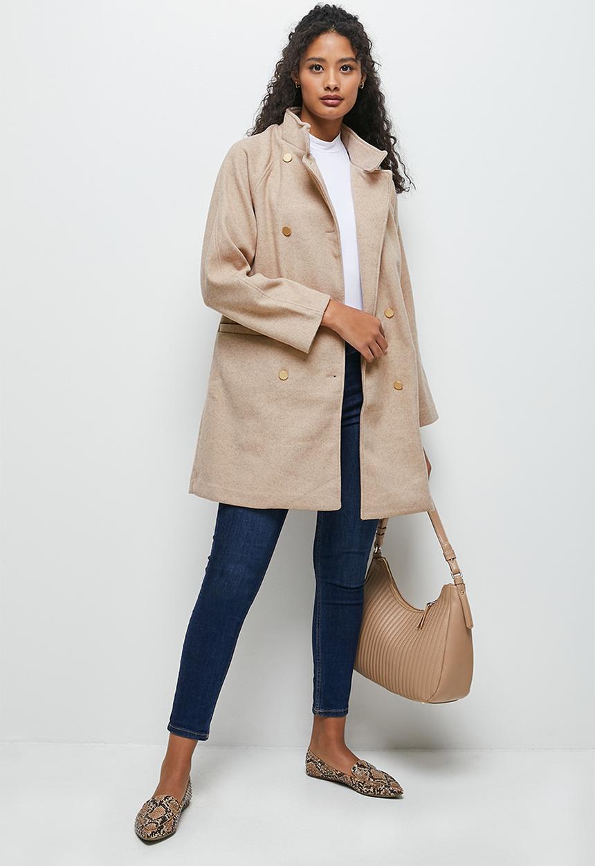 edit - A-line military coat - oatmeal melange