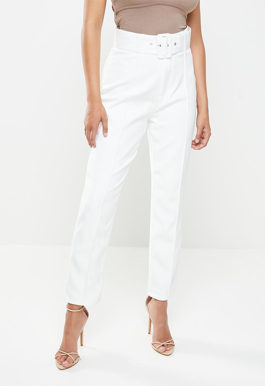 Missguided - Tailored belted cigarette trousers - white