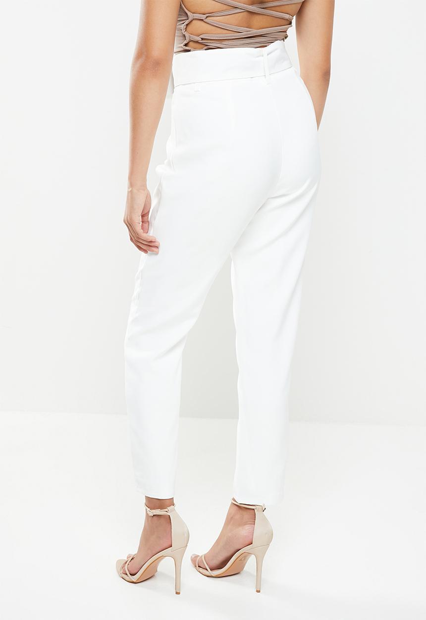 Missguided - Tailored belted cigarette trousers - white