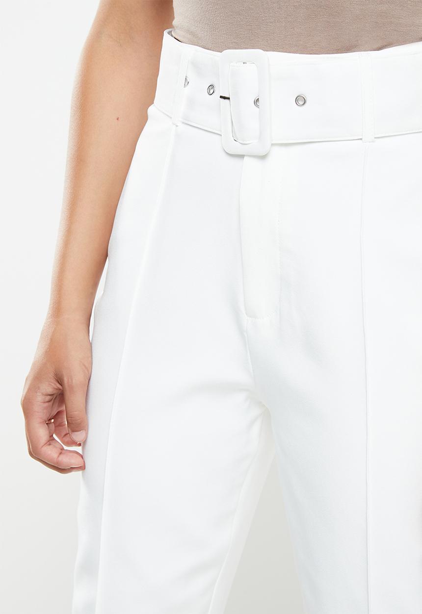 Missguided - Tailored belted cigarette trousers - white