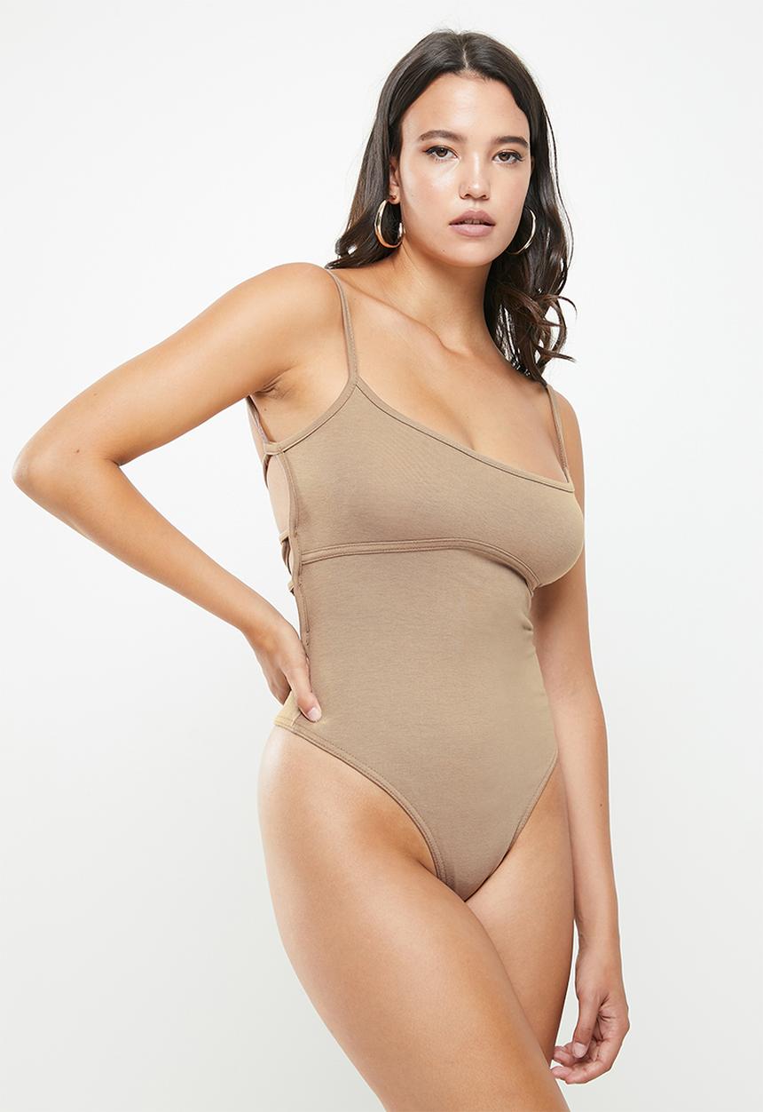 Missguided - Extreme lace up strappy bodysuit - mocha