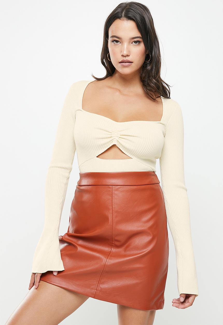 Missguided - Knit square neck ruched front bodysuit - cream