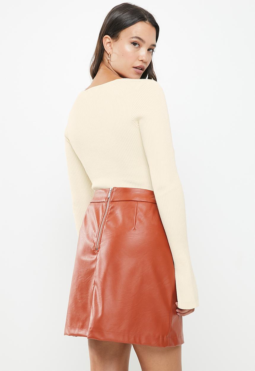 Missguided - Knit square neck ruched front bodysuit - cream