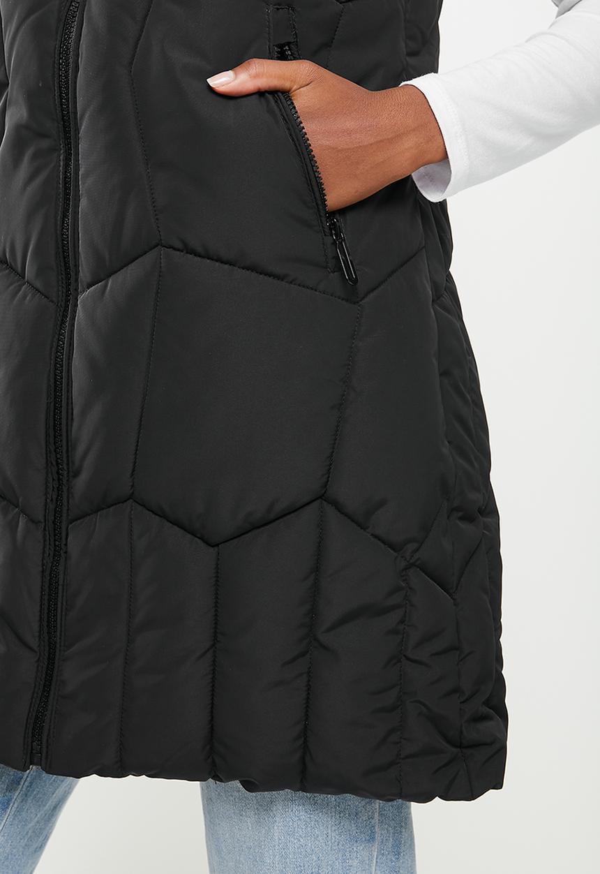Stella Morgan - Zip front hooded longline gilet - black