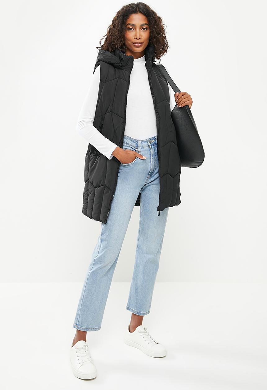Stella Morgan - Zip front hooded longline gilet - black