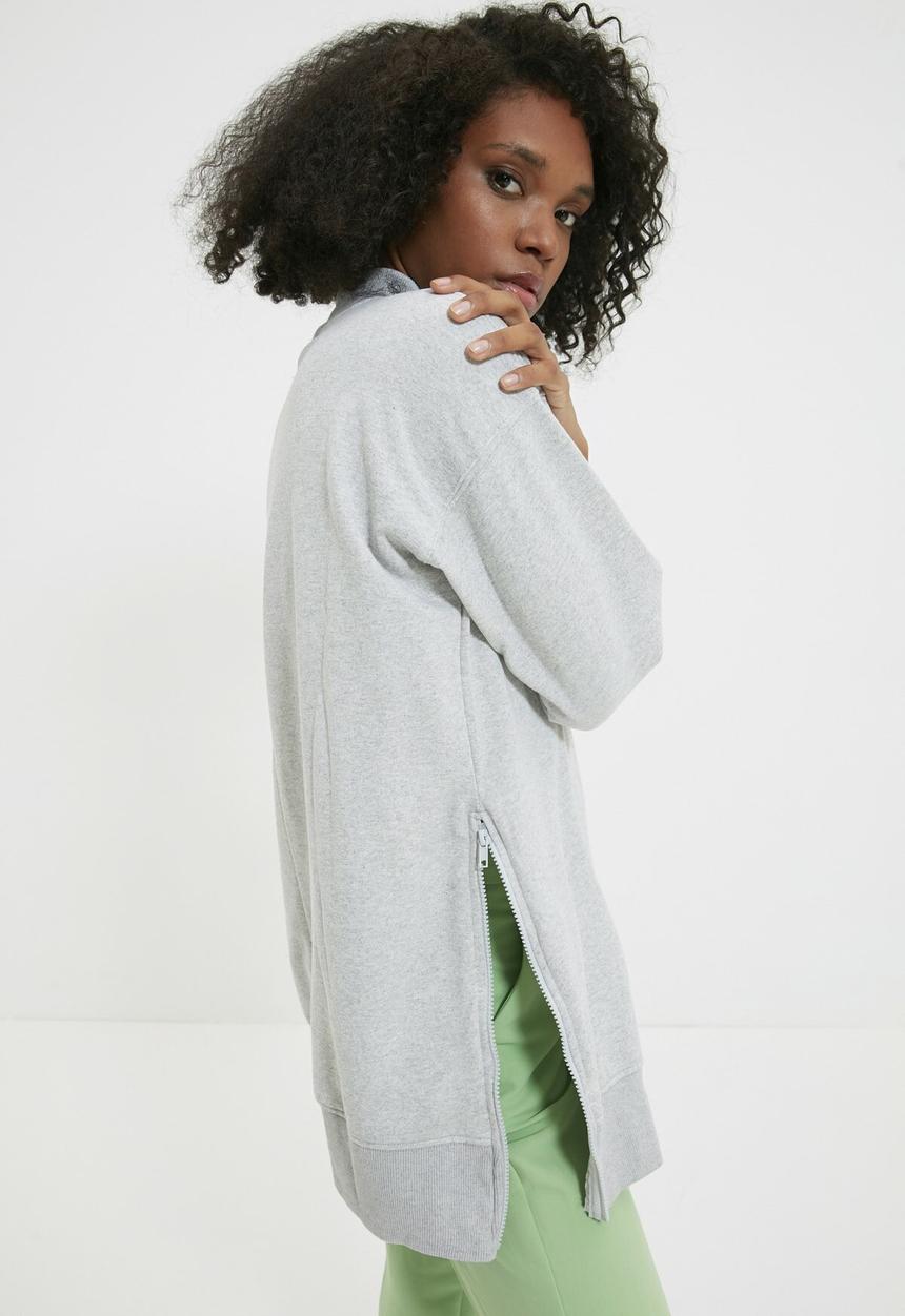 Trendyol - Zipper detailed oversize knitted slim sweatshirt - grey