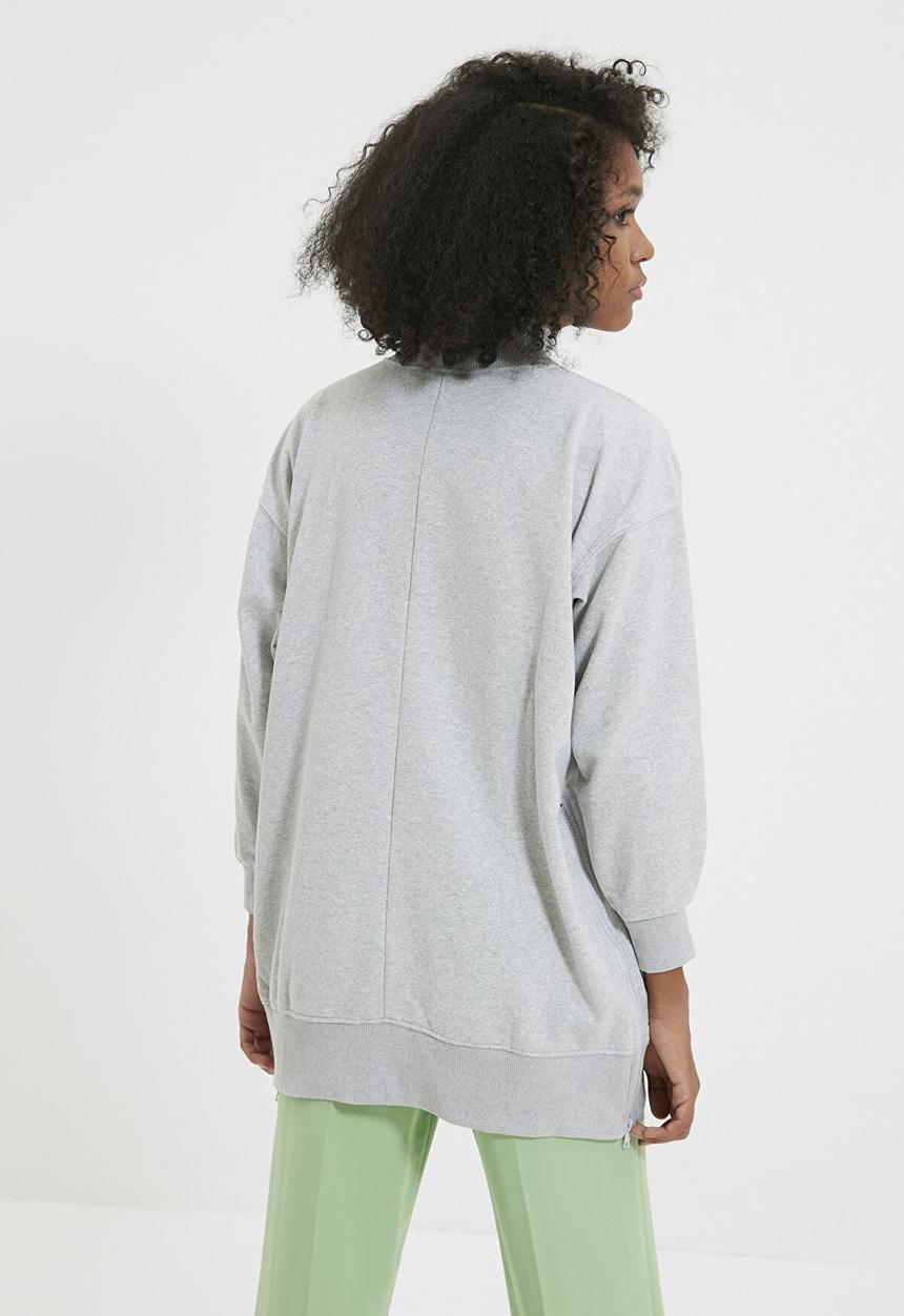 Trendyol - Zipper detailed oversize knitted slim sweatshirt - grey