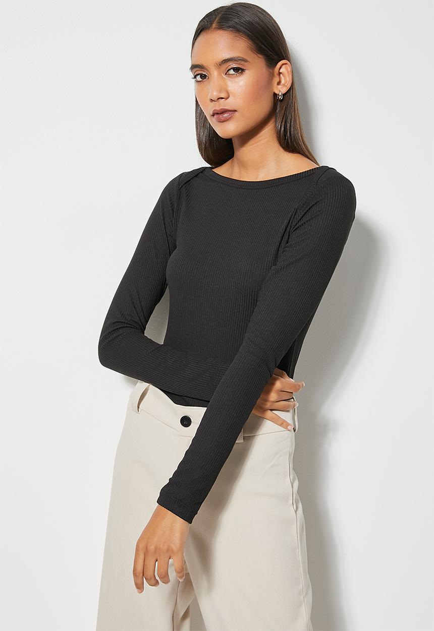 Superbalist - Rib slash neck tee - black