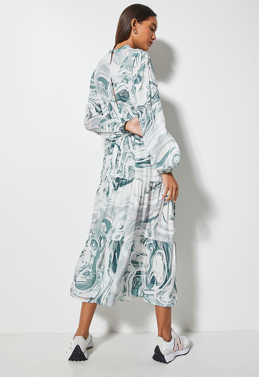Superbalist - Funnel neck tiered dress - blue & white 