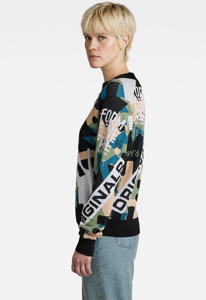 G-STAR - Jacquard raglan knit - black & peach nougat jacquard