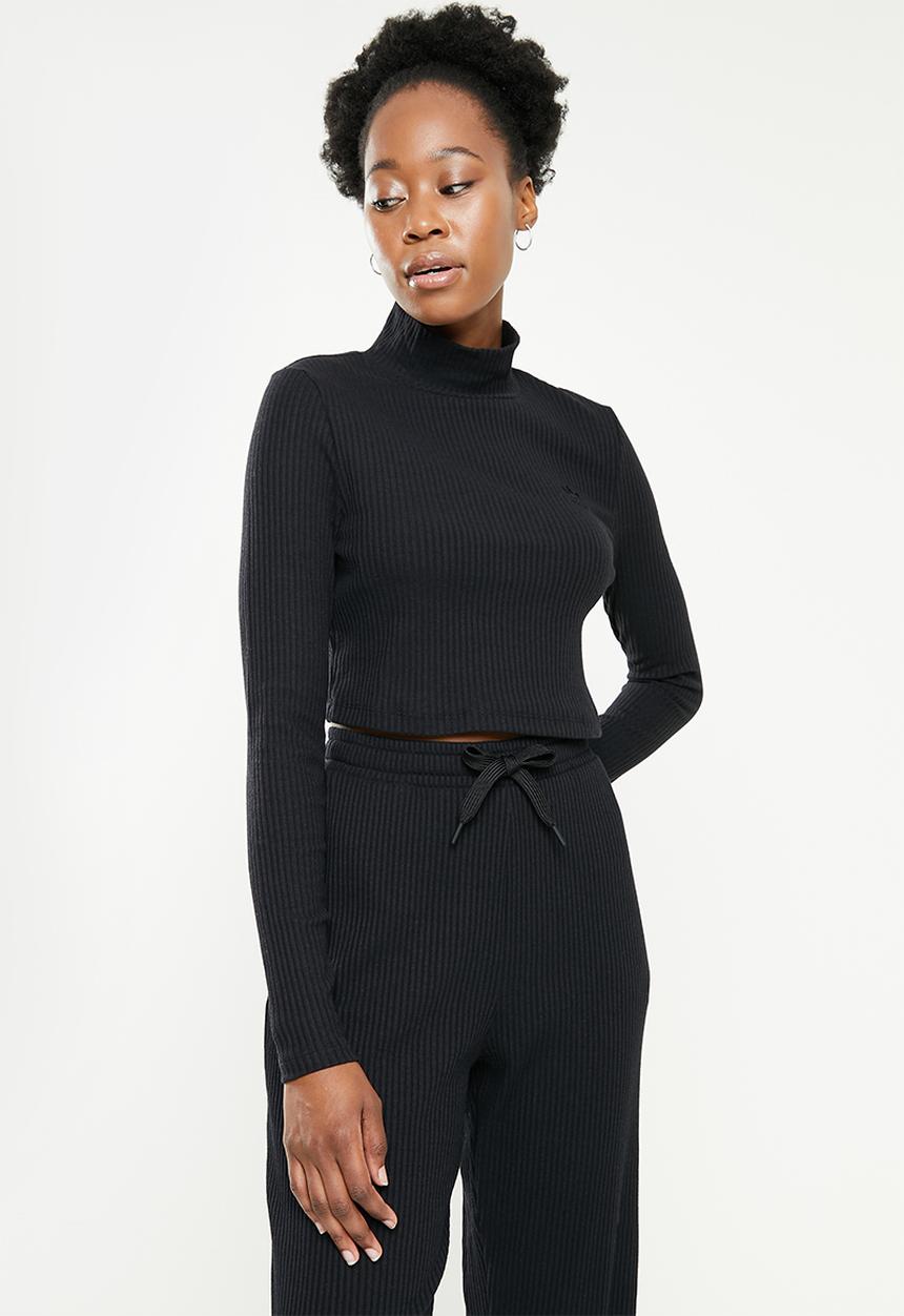 adidas Originals - Cropped rib long sleeve trefoil tee - black