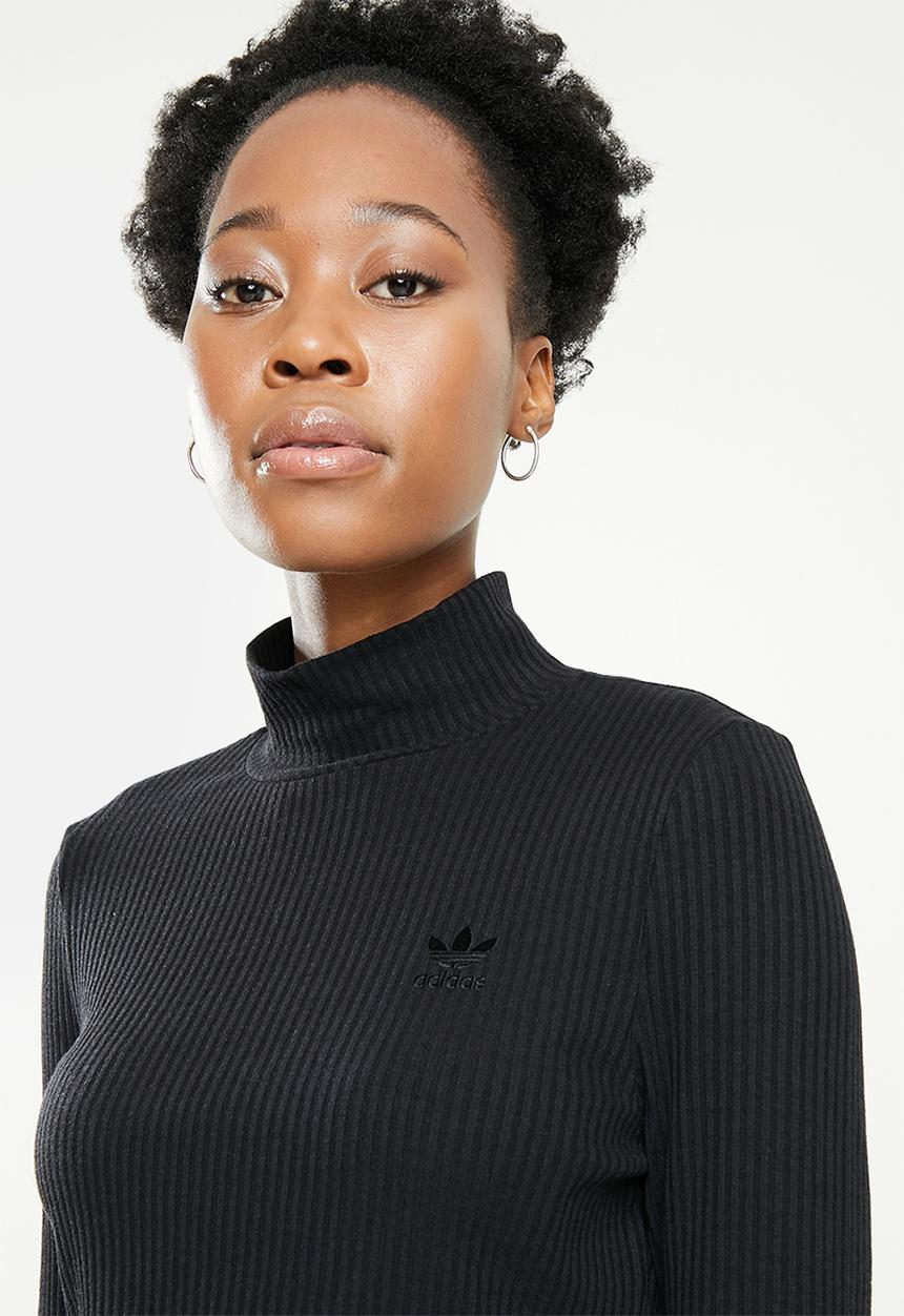 adidas Originals - Cropped rib long sleeve trefoil tee - black