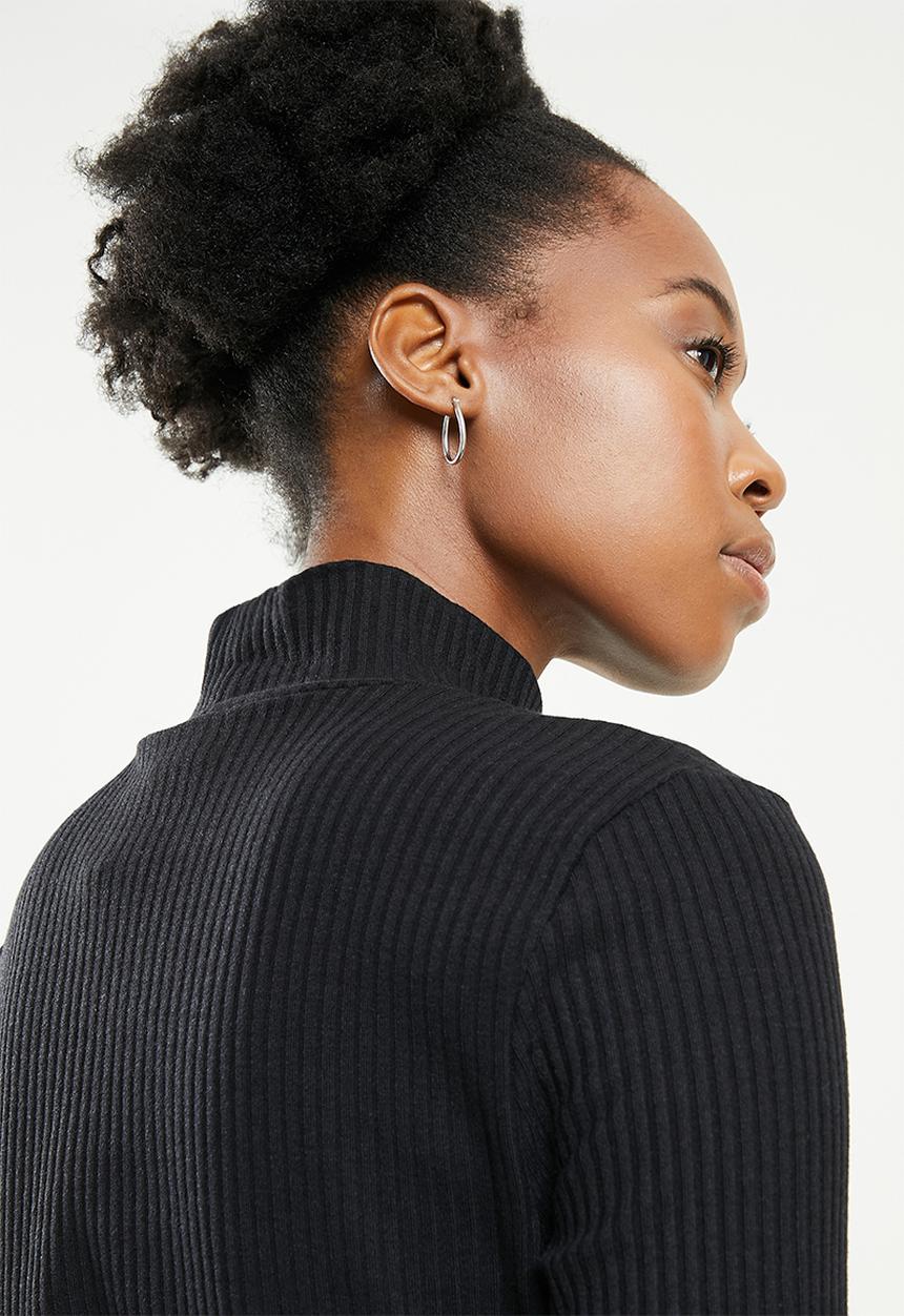 adidas Originals - Cropped rib long sleeve trefoil tee - black