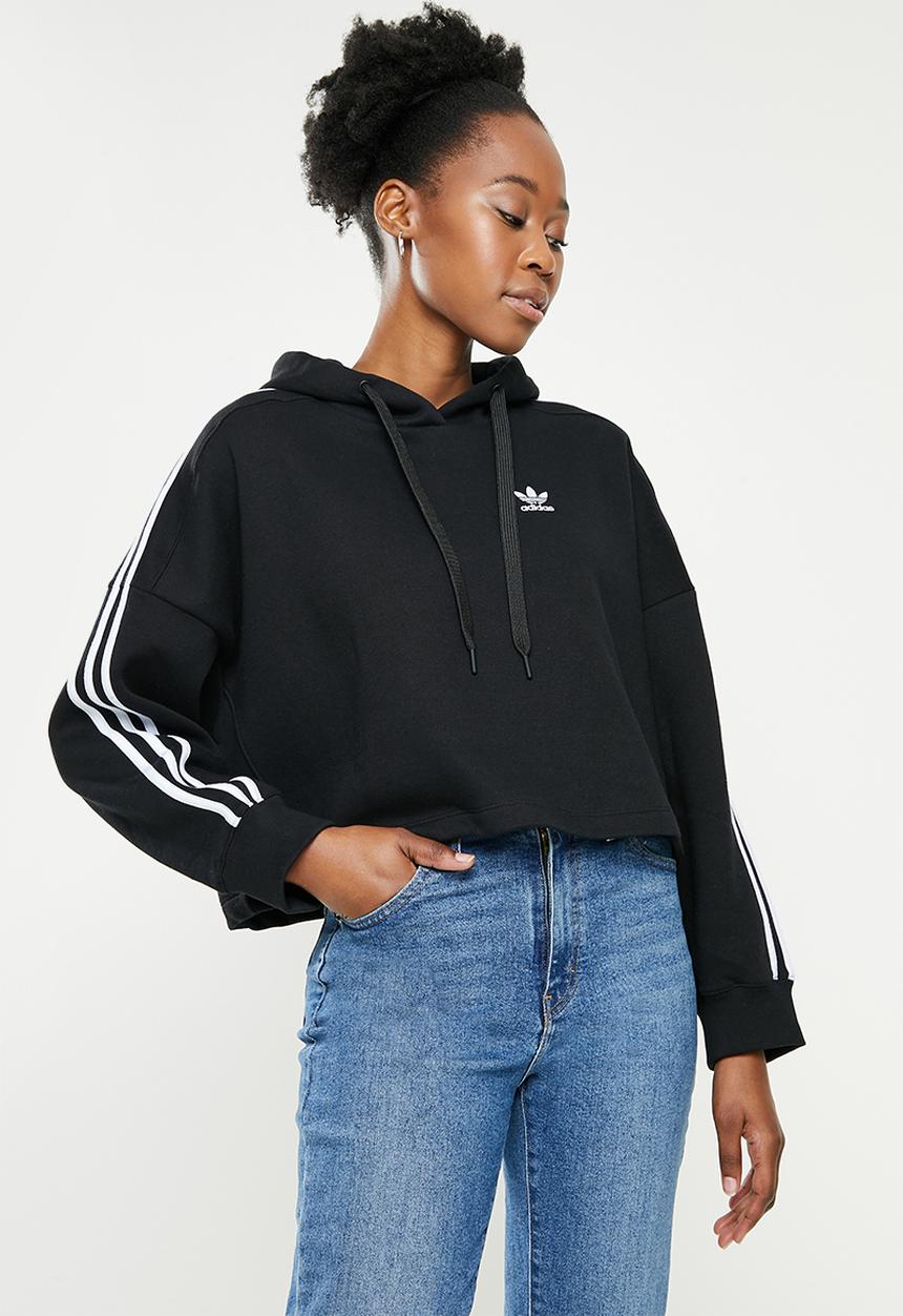 adidas Originals - 3stripe long sleeve hoodie - black