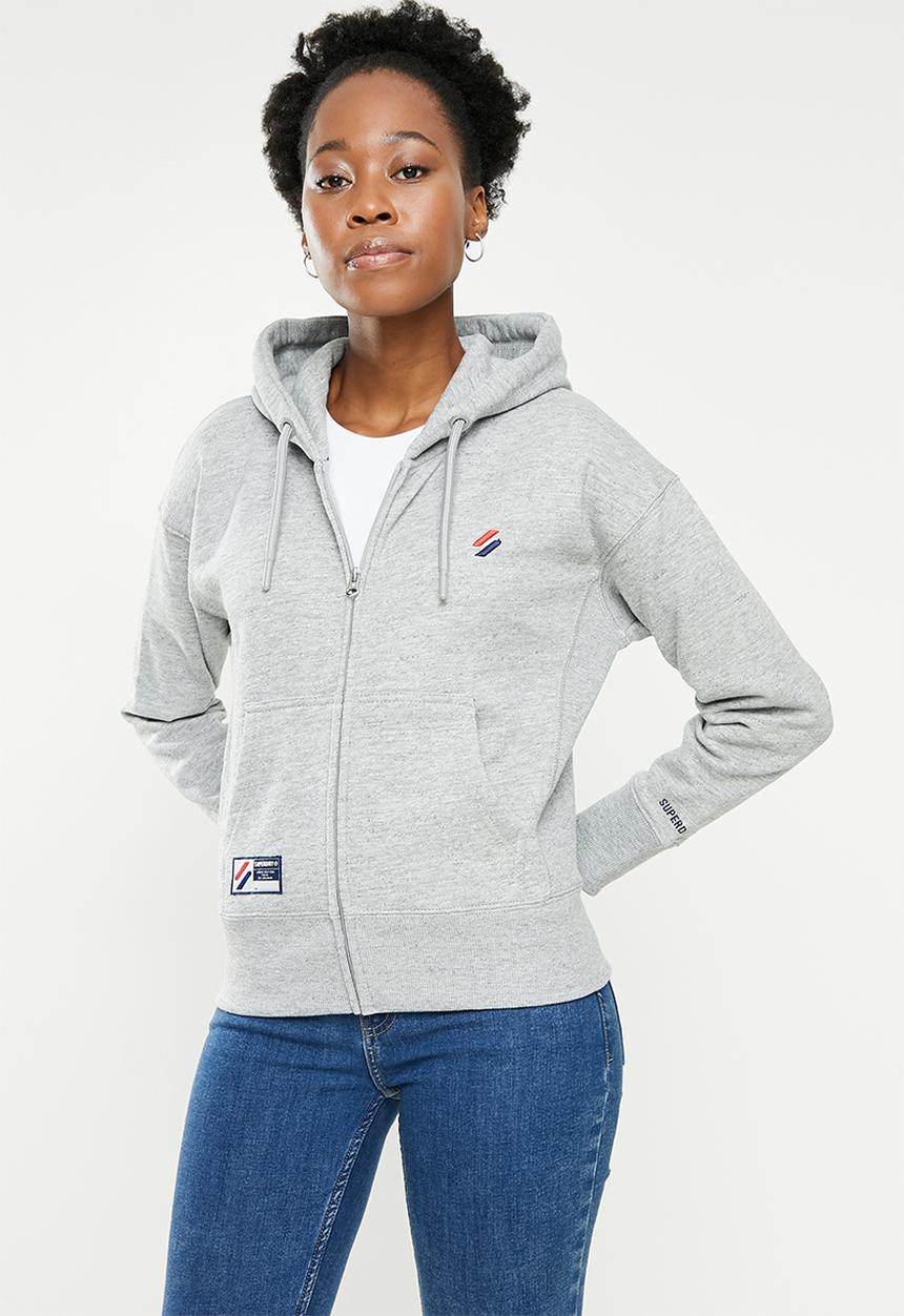Superdry. - Sdry code essential zip hood - grey 
