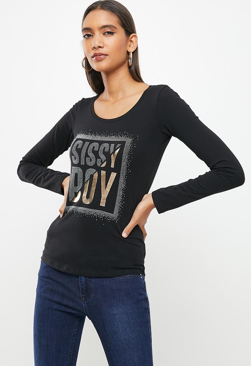 SISSY BOY - Logos: basic round neck fitted long sleeve top - black