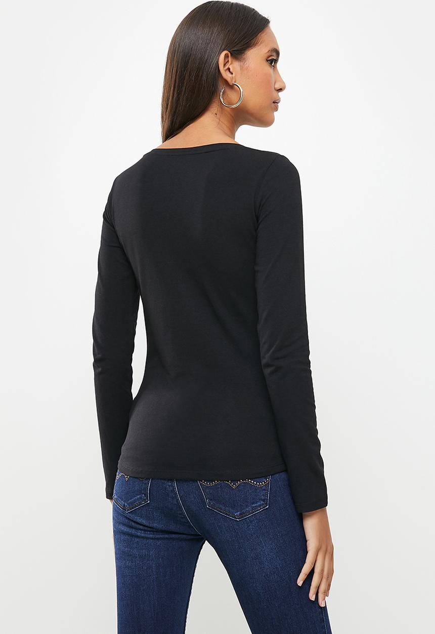 SISSY BOY - Logos: basic round neck fitted long sleeve top - black