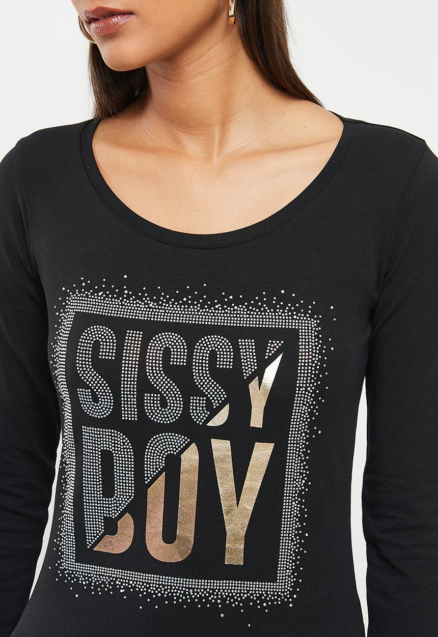 SISSY BOY - Logos: basic round neck fitted long sleeve top - black