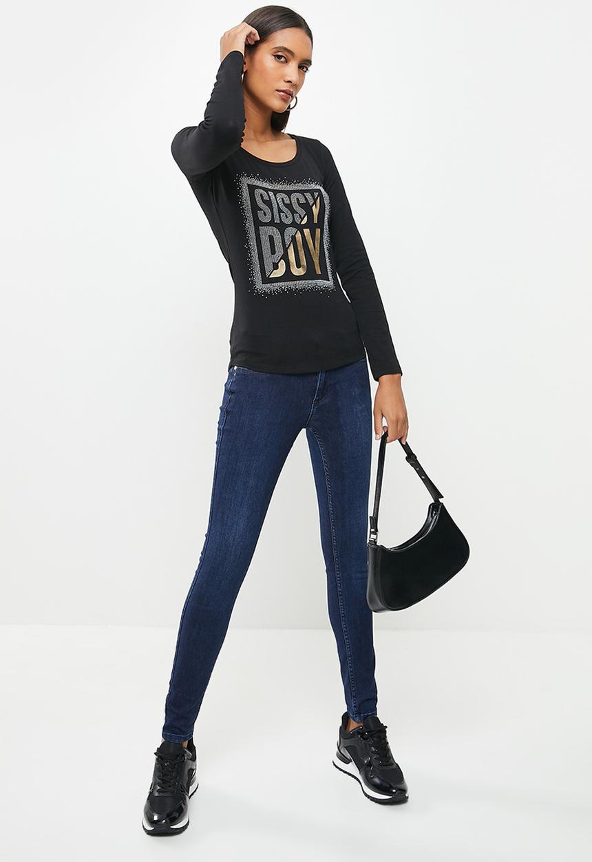 SISSY BOY - Logos: basic round neck fitted long sleeve top - black