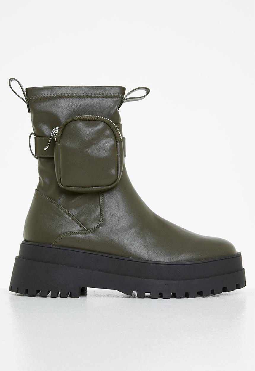 Public Desire - Thought wide fit chunky sole ankle boot - khaki