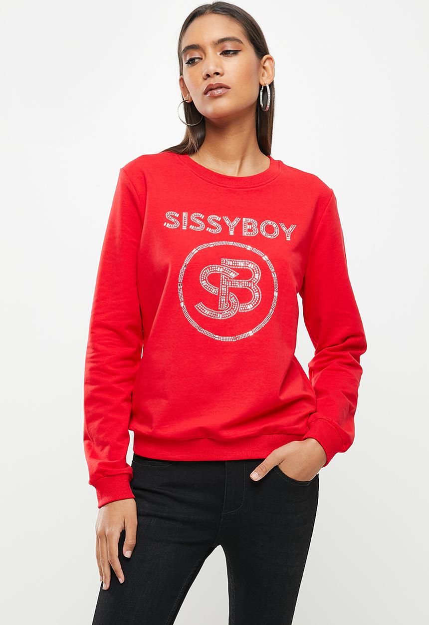 SISSY BOY - Crew neck long sleeve sweater with bling logo - red