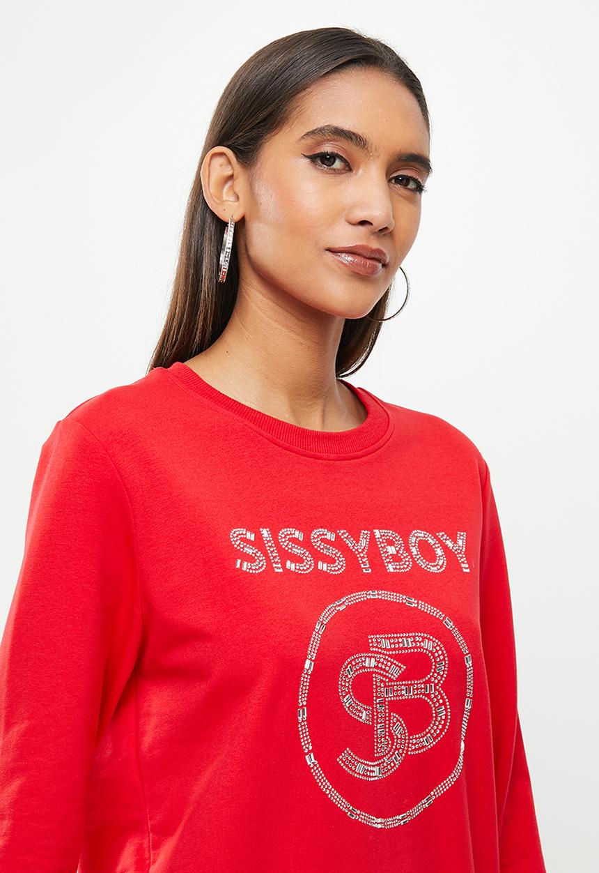 SISSY BOY - Crew neck long sleeve sweater with bling logo - red