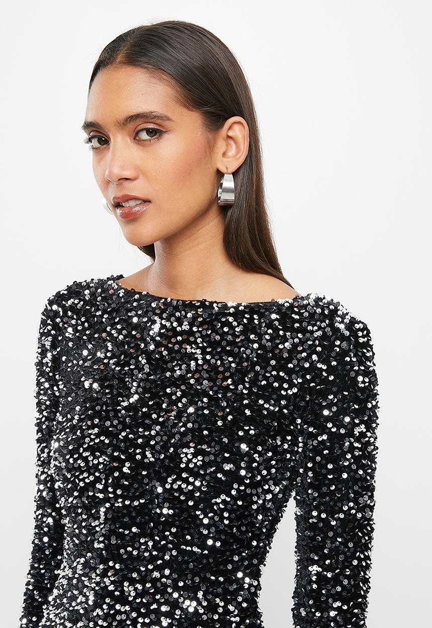 SISSY BOY - Sequin long sleeve maxi - black & silver