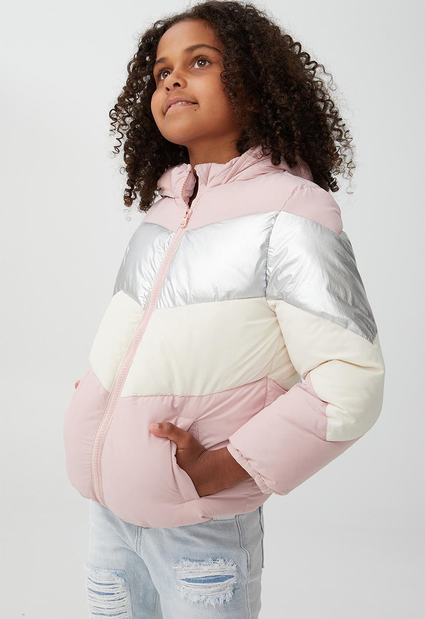 Cotton On - Frankie puffer jacket - zephyr, silver & dark vanilla