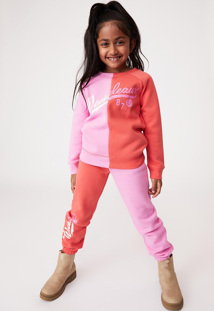 Cotton On - Splice girls crew - pink gerbera & baseball