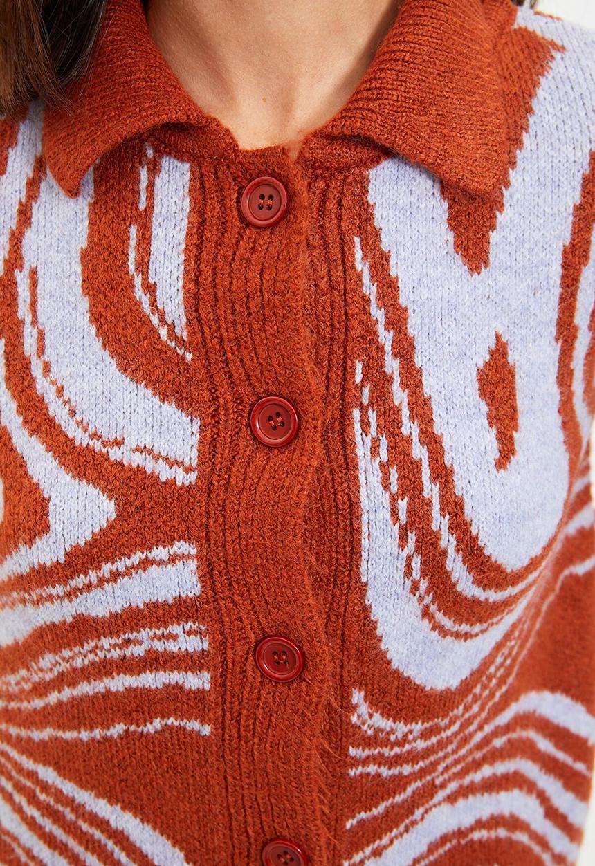 Trendyol - Jacquard knitwear cardigan - tan & white