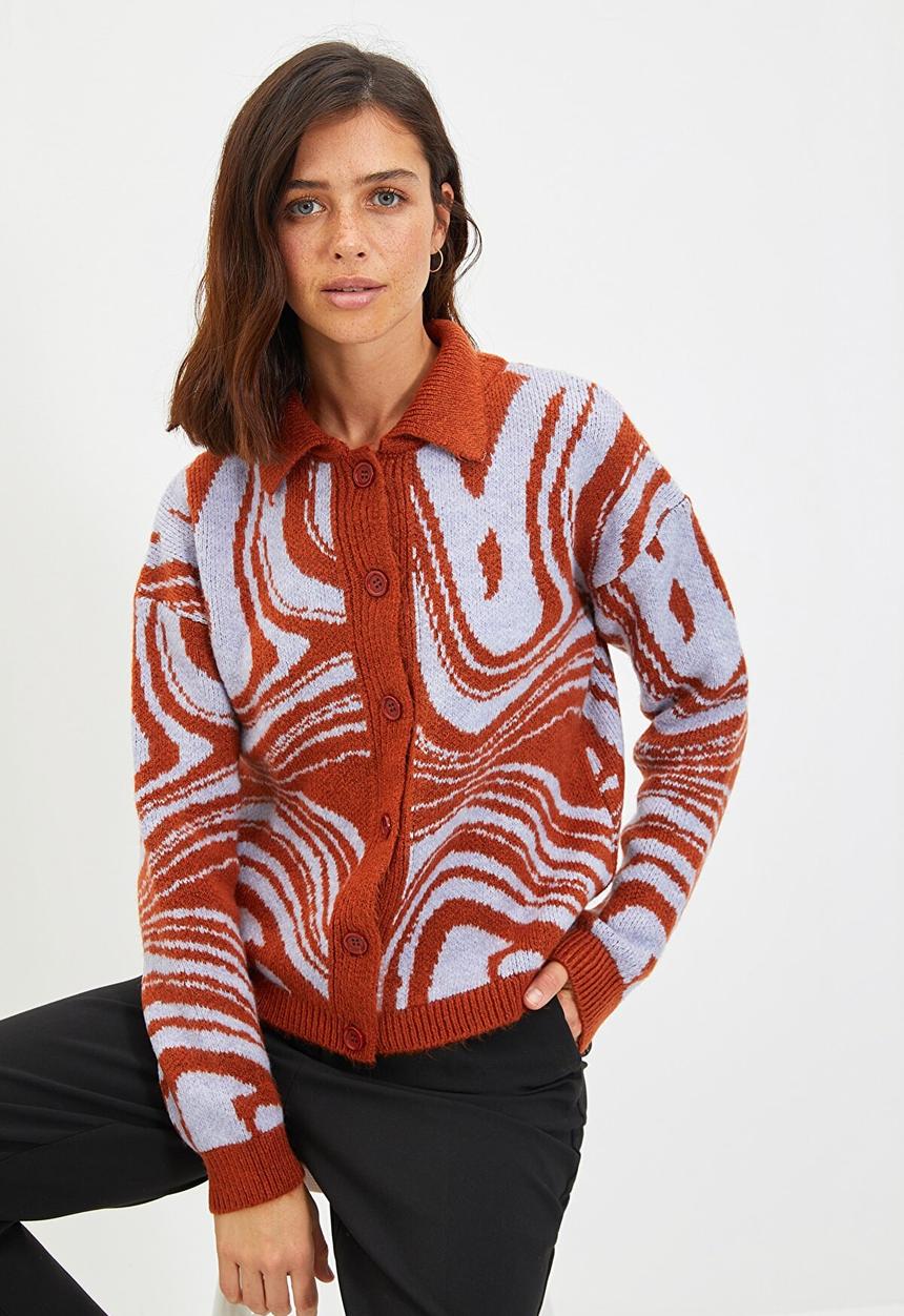 Trendyol - Jacquard knitwear cardigan - tan & white