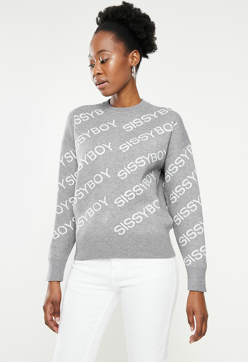 SISSY BOY - All over branded knit sweater - grey & white