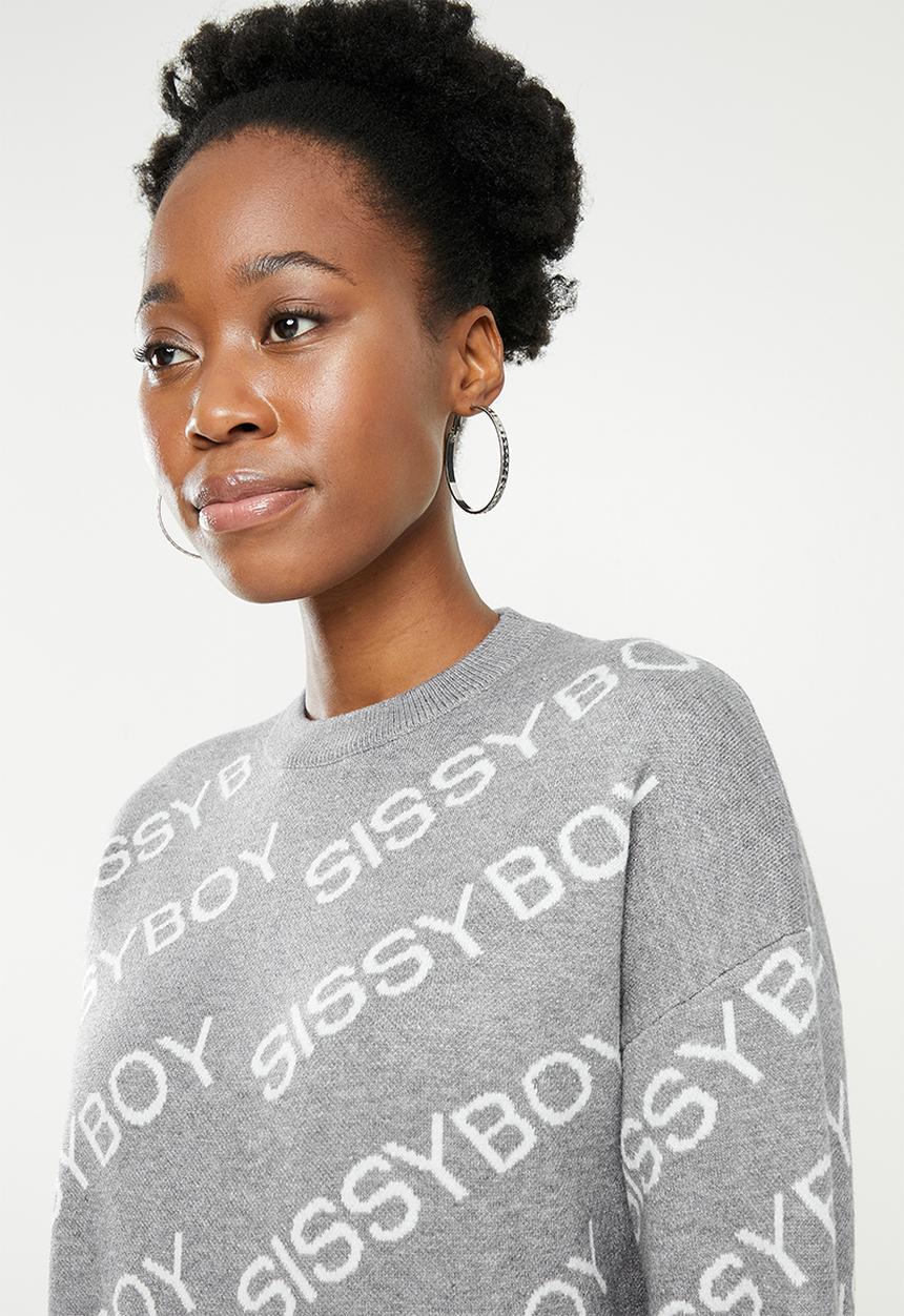 SISSY BOY - All over branded knit sweater - grey & white