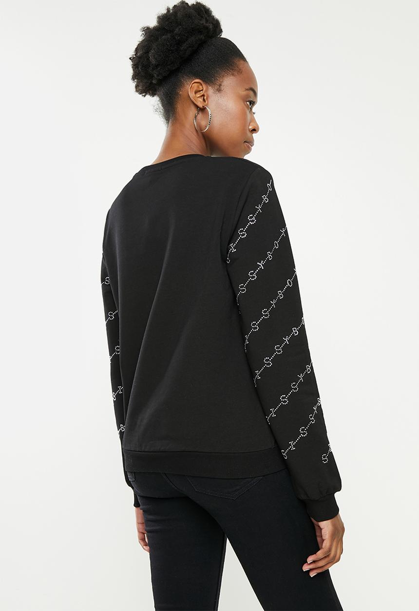 SISSY BOY - Crew neck long sleeve sweater with all over bling logo - black