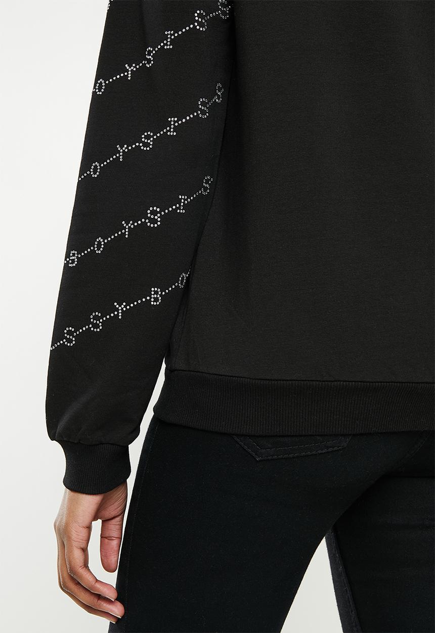 SISSY BOY - Crew neck long sleeve sweater with all over bling logo - black