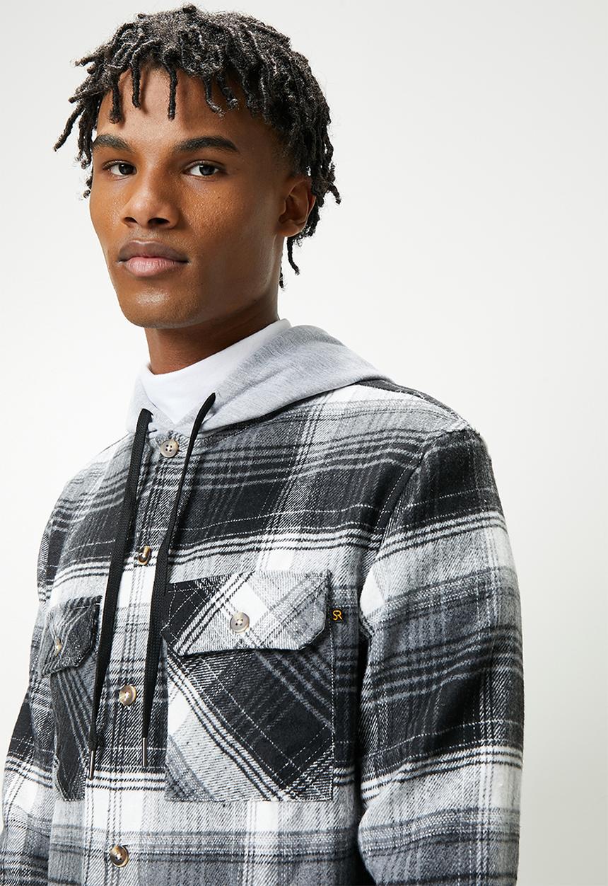 STYLE REPUBLIC - Check flannel shacket with hoodie - multi