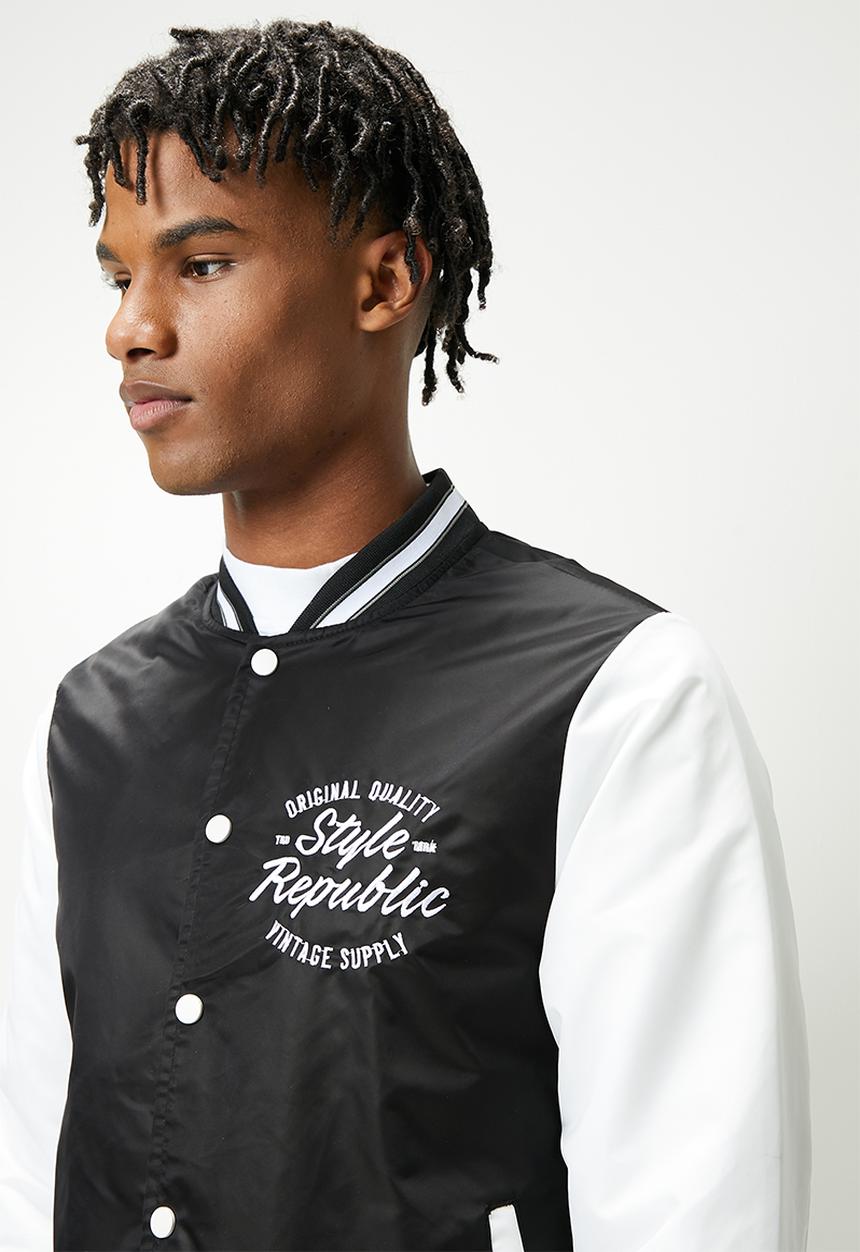 STYLE REPUBLIC - Padded varsity bomber jacket - black & white