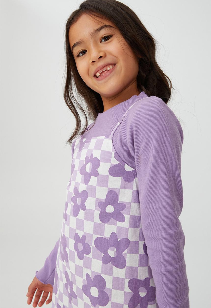 Cotton On - Amira long sleeve dress - grape soda /mykonos checkboard lilac drop