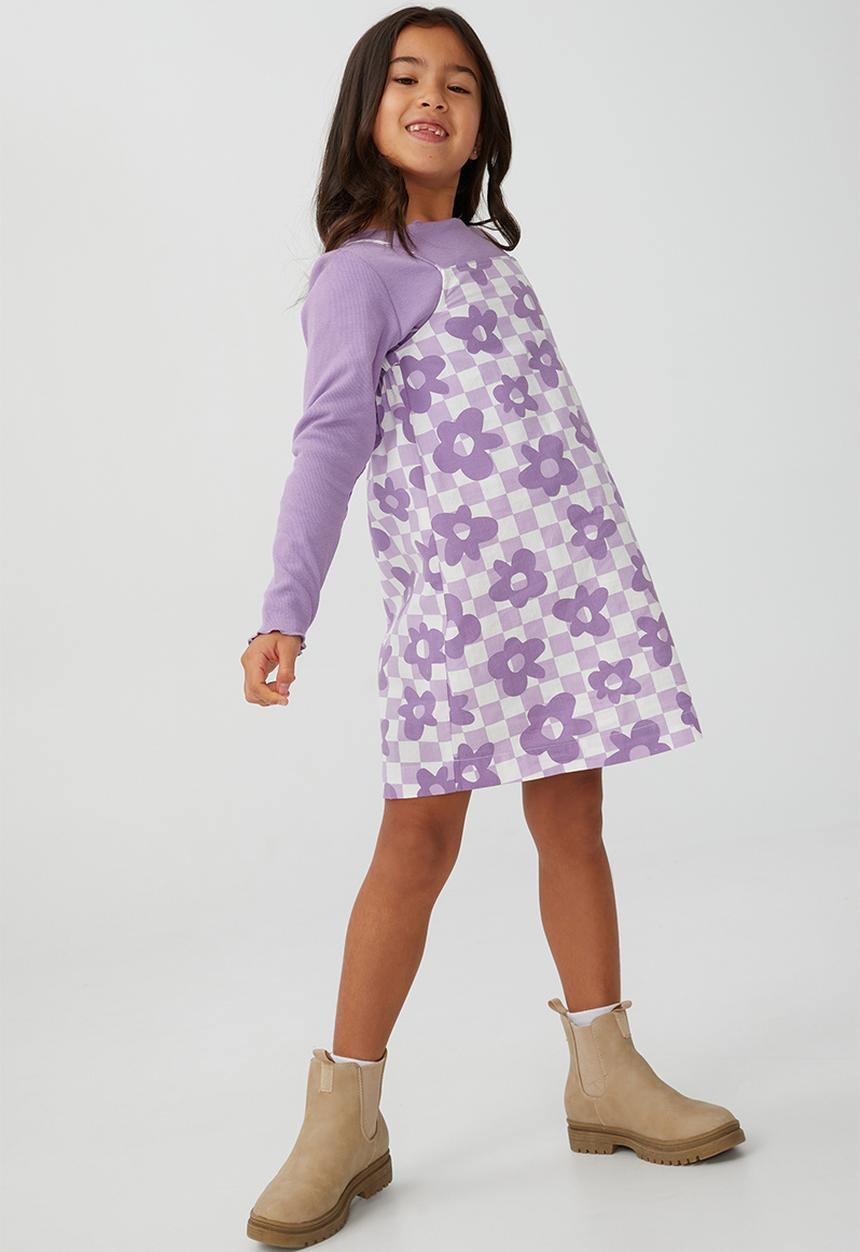 Cotton On - Amira long sleeve dress - grape soda /mykonos checkboard lilac drop