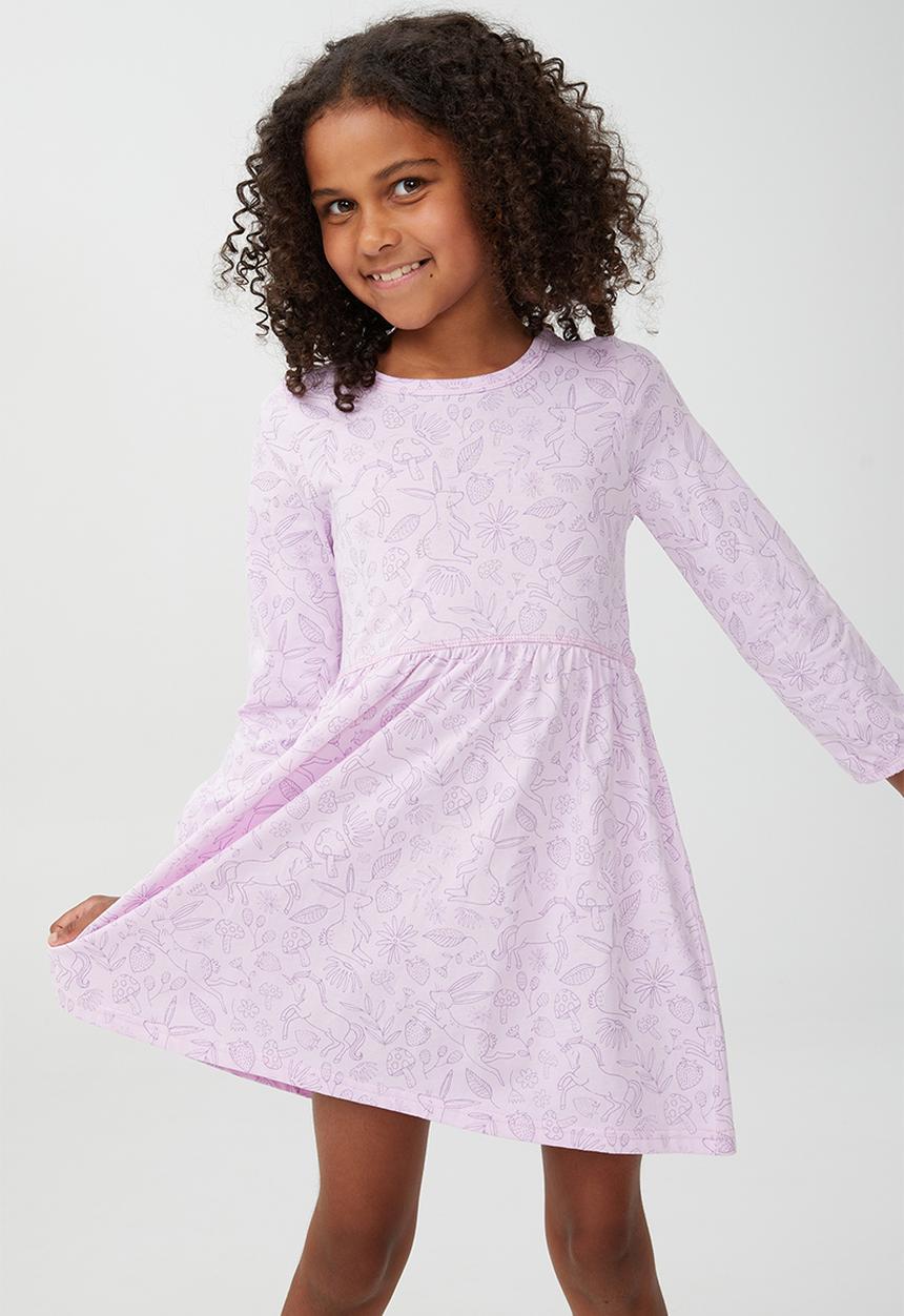 Cotton On - Savannah long sleeve dress - pale violet magic forest