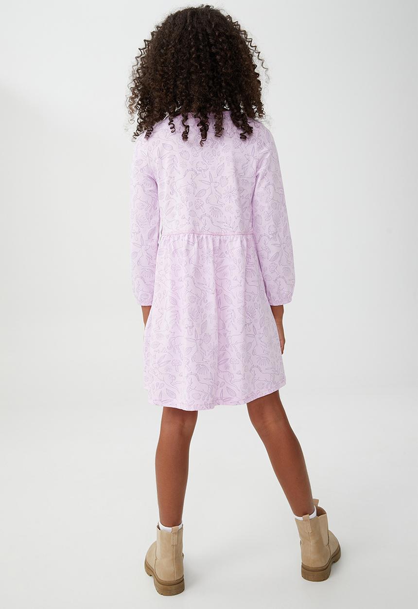 Cotton On - Savannah long sleeve dress - pale violet magic forest